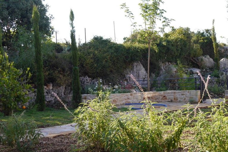 A stone walled patio